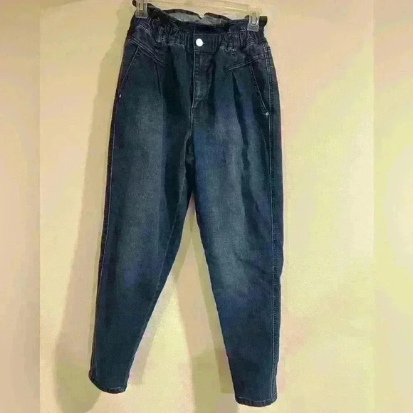 Vintage America Jeans Size 4 Dark Blue Denim High Ruffle Waist Retro Women used - Picture 1 of 7